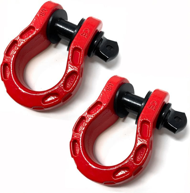 2pcs SET Mega D-Ring Shackles Powder Coat Heavy Duty for Vehicle Recovery Towing Red