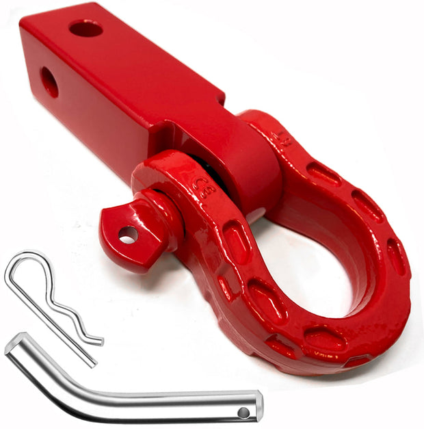 2" Red Aluminum Hitch Receiver D Ring Tow Mount + Mega Shackle + 5/8" Pin
