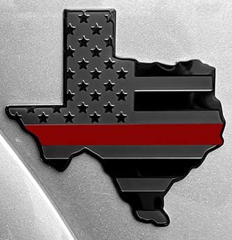 Texas State Black Flag Metal Auto Fender Emblem for Cars Trucks (3"x4", Black with Red Line)