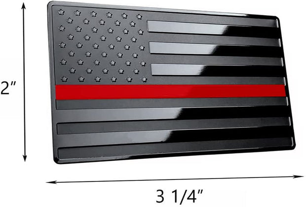 USA Black with Red Line Metal Flag Emblem for Cars, Trucks 2"x 3 1/4" 1pcs