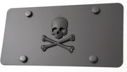 LFPartS Skull 3D Metal Black Crossbones Emblem on Black Stainless Steel License Plate