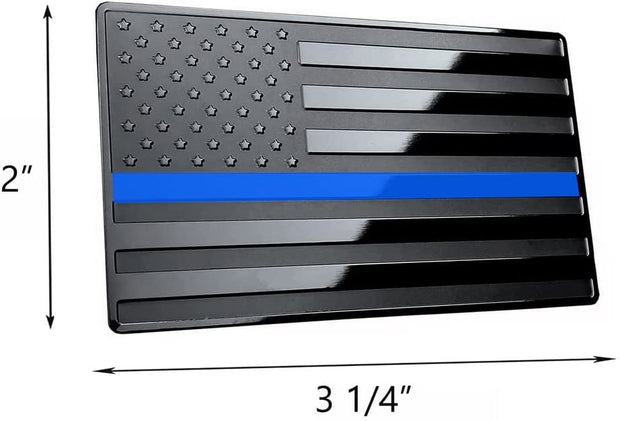 USA Black Metal Flag Emblem with Blue line for Cars, Trucks (3.12" x 2", Black with Blue line, 2pcs Left & Right)