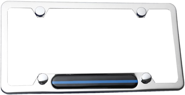 LFPartS Stainless Steel Polished Mirror License Plate Frame (Thin Blue Line) for Cars, Trucks Show Support of Police and Law Enforcement Officers