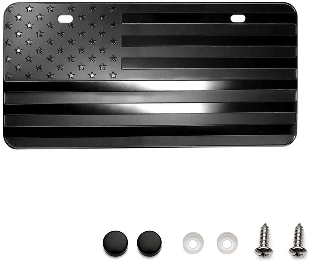 USA American Flag Metal Embossed License Plate (12"x6", Black)