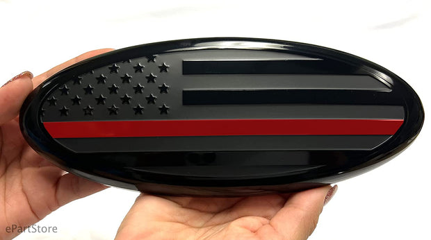 7" or 9'' American Black with Red Line Flag Emblem, Oval Decal for Ford F150 F250 F350