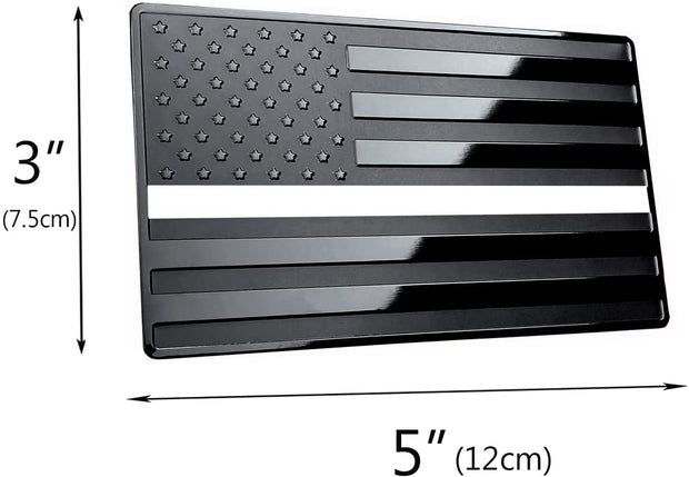 USA American Black Flag Metal Auto Emblem for Cars Trucks 2pcs Forward and Reverse Set (5"x3", White Line)