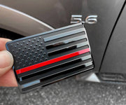 USA Black with Red Line Metal Flag Emblem for Cars, Trucks 2"x 3 1/4" 1pcs