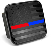 US Black Metal Flag Hitch Cover Plug with Red Blue line Fits 2" Receiver