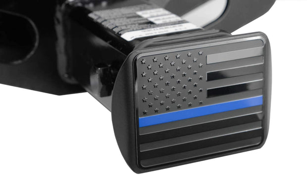 eVerHITCH American Metal Trailer Hitch Cover Black Flag with Thin Blue line
