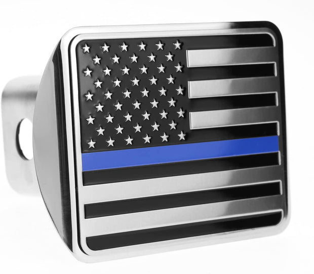 eVerHITCH Chrome Blue Line American Flag Stainless Steel Hitch Cover