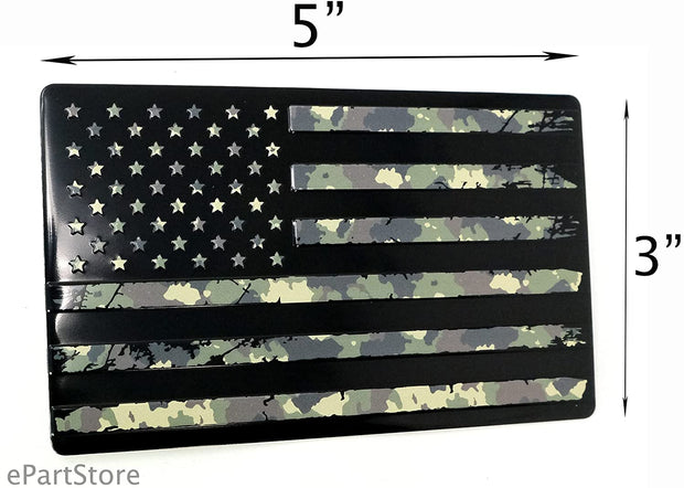USA American 3D Metal Flag Auto Emblem for Cars Trucks 2pcs Forward and Reverse Set (5"x3", Military Black)