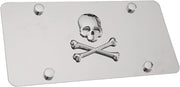 LFPartS Skull 3D Metal Chrome Crossbones Emblem on Stainless Steel License Plate