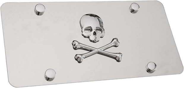 LFPartS Skull 3D Metal Chrome Crossbones Emblem on Stainless Steel License Plate