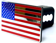 USA American Flag Metal Hitch Cover (Fits 1.25", 2", 2.5" 3" Receiver, Blue/Red/Chrome)