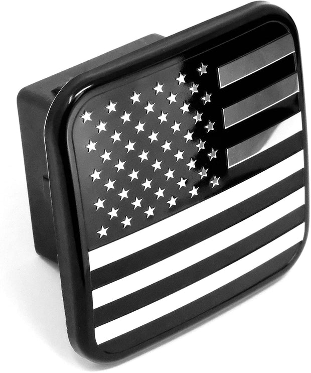 American Metal Flag Trailer Hitch Cover (Black Chrome) Fits 2" Hitch Receivers.