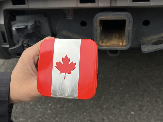 Canada Metal Flag Hitch Cover Plug (Fits 2" Receiver, Red/Chrome)