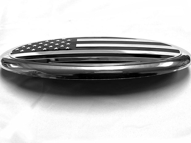 American Black and Chrome Flag Emblem, 7" and 9" Oval Decal Badge Nameplate for Ford F150 F250 F350