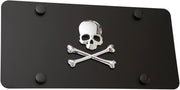 LFPartS Skull 3D Metal Chrome Crossbones Emblem on Black Stainless Steel License Plate New