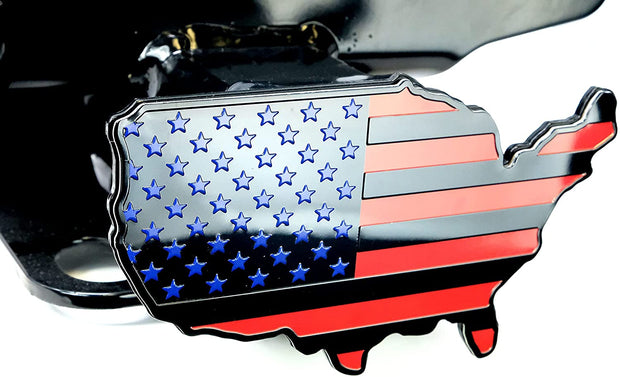 United States Map Flag Metal Trailer Hitch Cover Heavy Duty (Black Red Blue Map Flag)