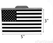 5x3 inches American Flag Black and White Metal Hitch Cover, Fits 1.25", 2", 2.5" and 3" Receivers