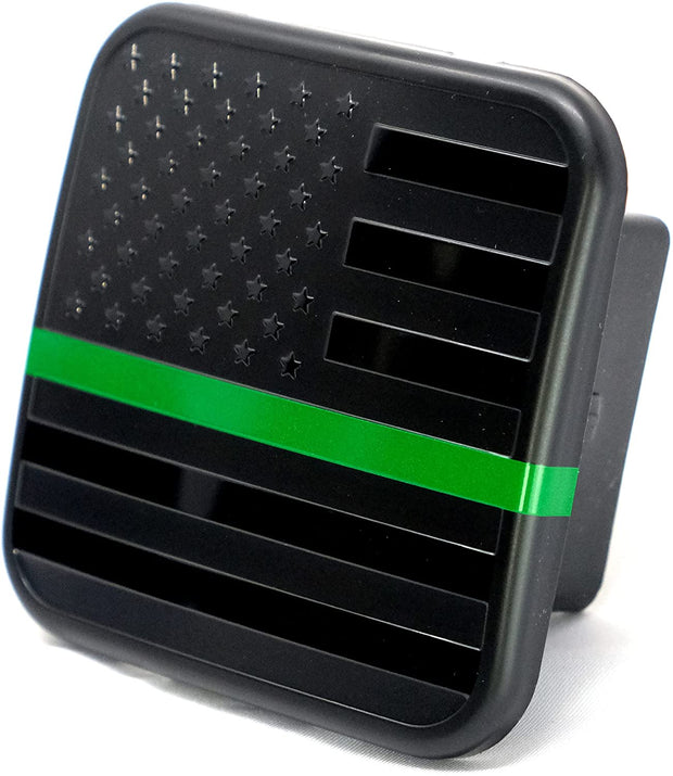 American Flag Hitch Cover Plug (Fits 2" Receiver, Black with Green Line)