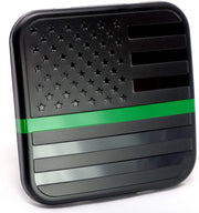 American Flag Hitch Cover Plug (Fits 2" Receiver, Black with Green Line)