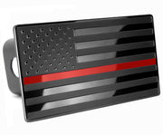 American Black Flag with Thin Red Line Metal Hitch Cover.