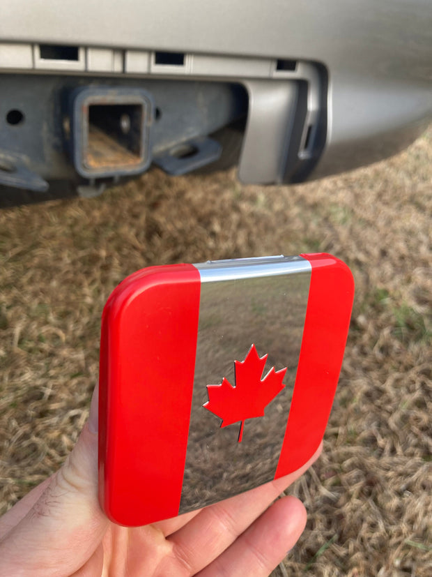 Canada Metal Flag Hitch Cover Plug (Fits 2" Receiver, Red/Chrome)
