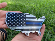 United States Map Flag Metal Trailer Hitch Cover Heavy Duty (Black Chrome with Blue Line Flag)