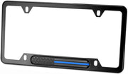 MULL Black Stainless Steel License Plate Frame (Black Flag with Thin Blue Line)