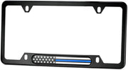 MULL Black Stainless Steel License Plate Frame (Black/Chrome Flag with Thin Blue Line)