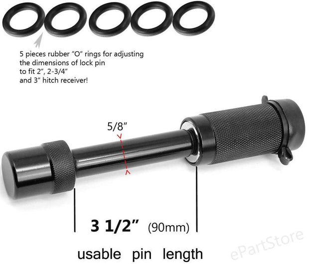 Heavy Duty Locking 5/8 Inch Hitch Pin for 2", 2 3/4" and 3" Inch Receiver Black